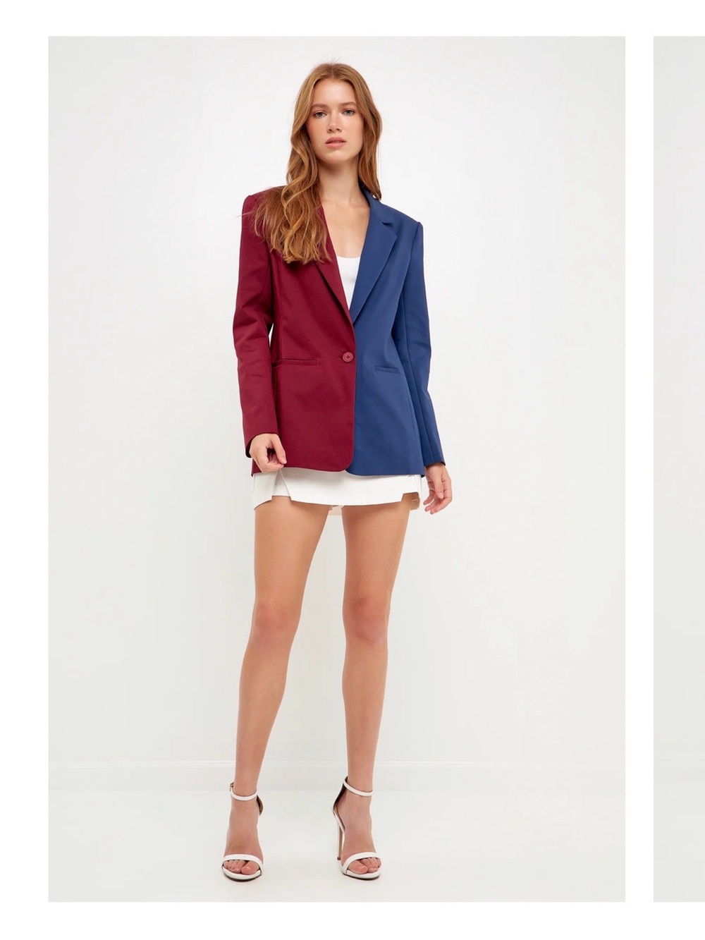 English factory two tone color block statement blazer size medium wine/navy